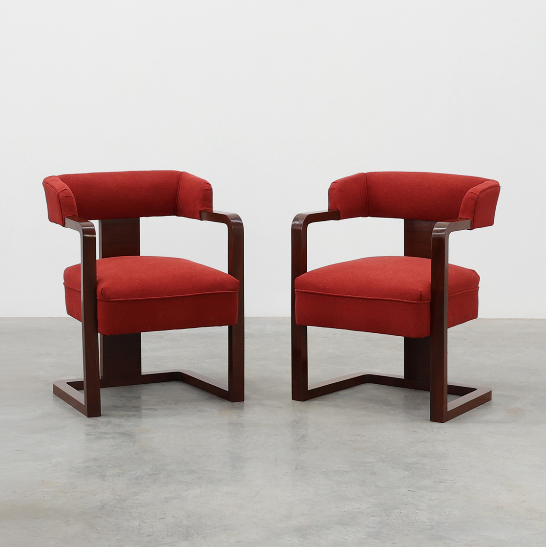 Set of Two Red Reupholstered Art Deco Chairs, Belgium ca. 1920-img